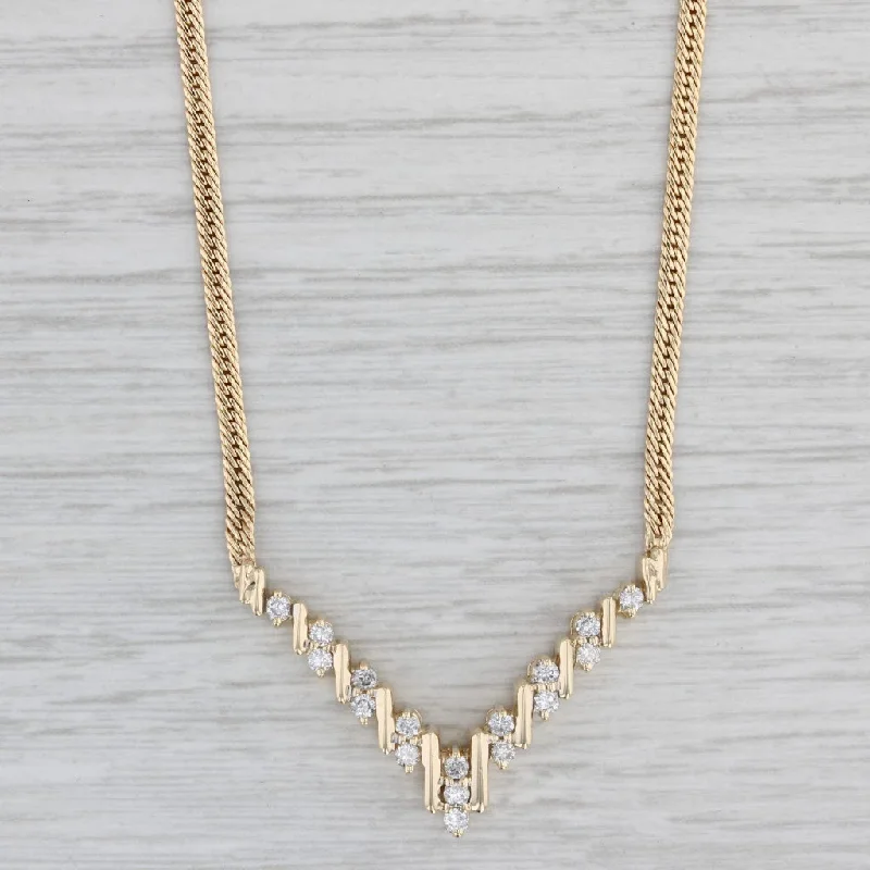 Locket Necklaces-0.37ctw Diamond V Necklace 14k Yellow Gold 17.25" Herringbone Chain