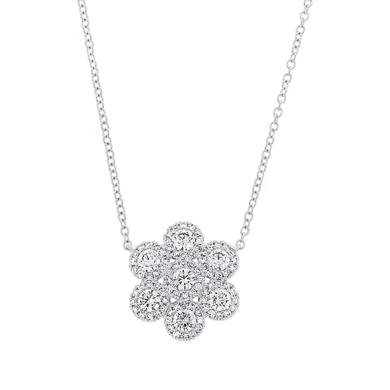 Sparkling Necklaces-14K White Gold Diamond Flower Necklace