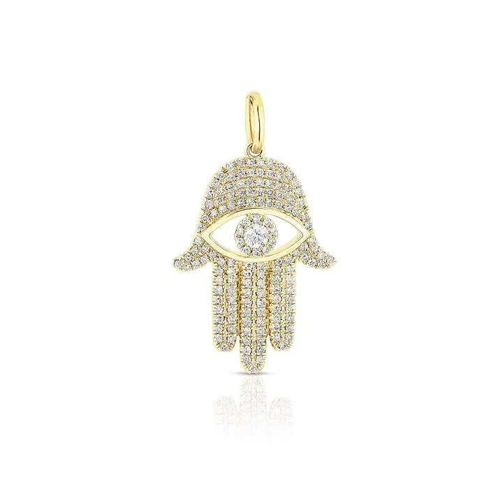 Aquamarine Necklaces-14K Yellow Diamond Evil Eye X-Large Hamsa Pendant