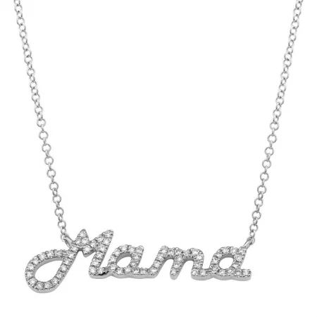 Bold Necklaces-14k White Gold Mama Diamond Necklace