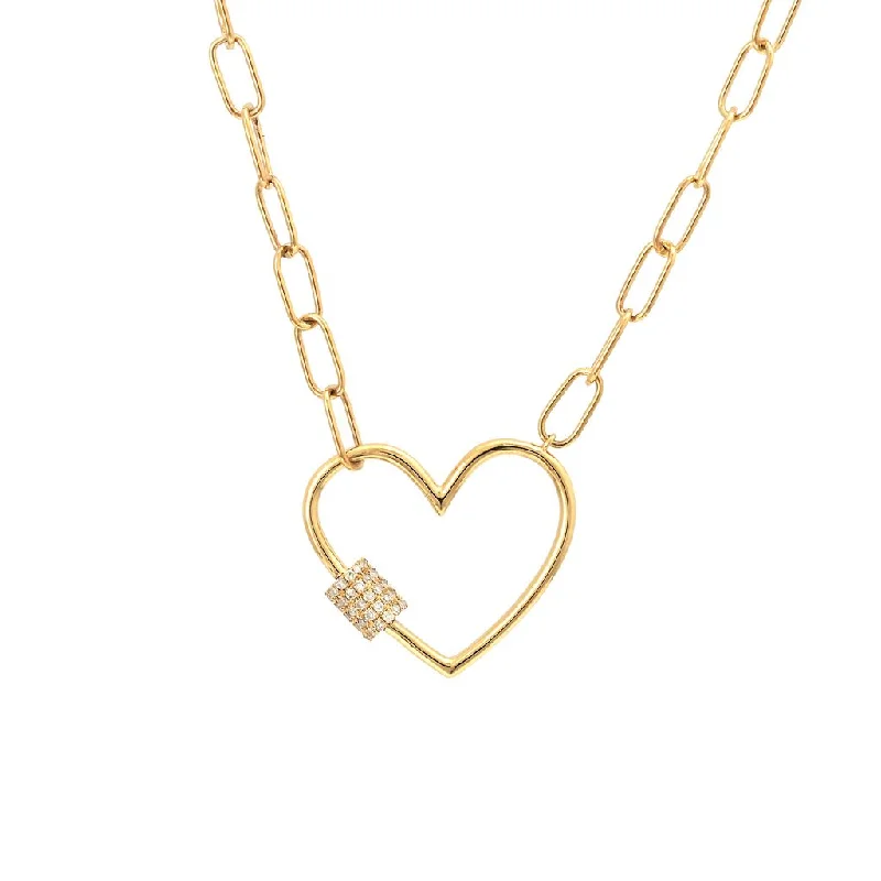 Vintage Silver Necklaces-14K Yellow Gold Diamond Heart Charm Necklace