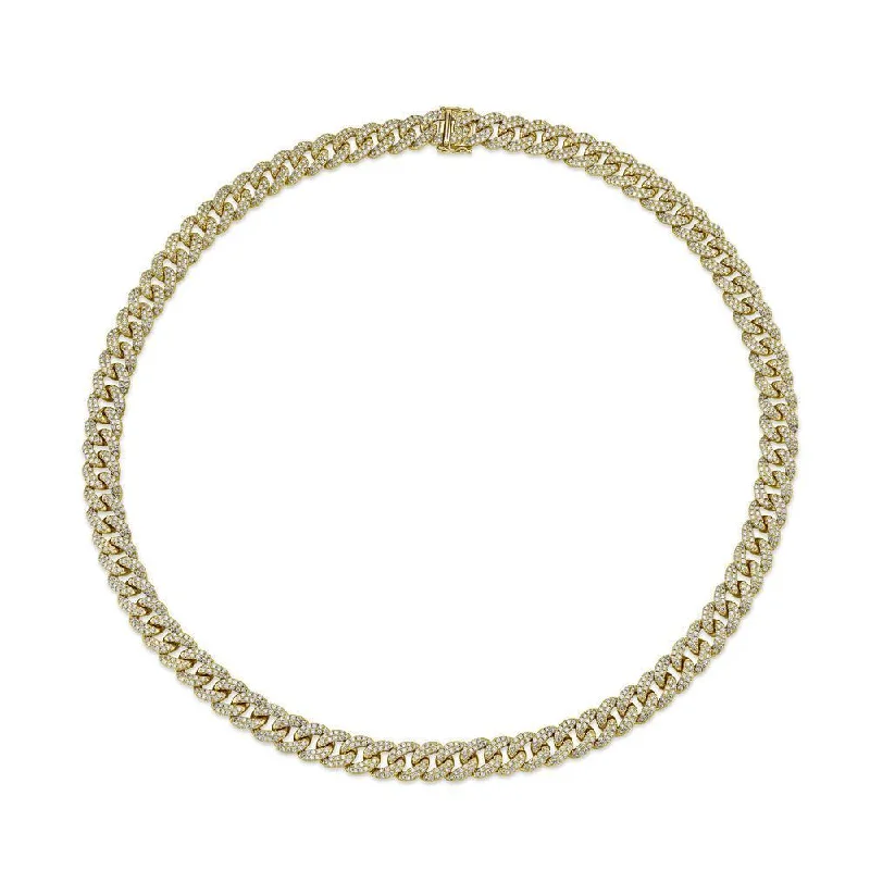 Classic Necklaces-14K Yellow Gold Diamond Pave Link Necklace