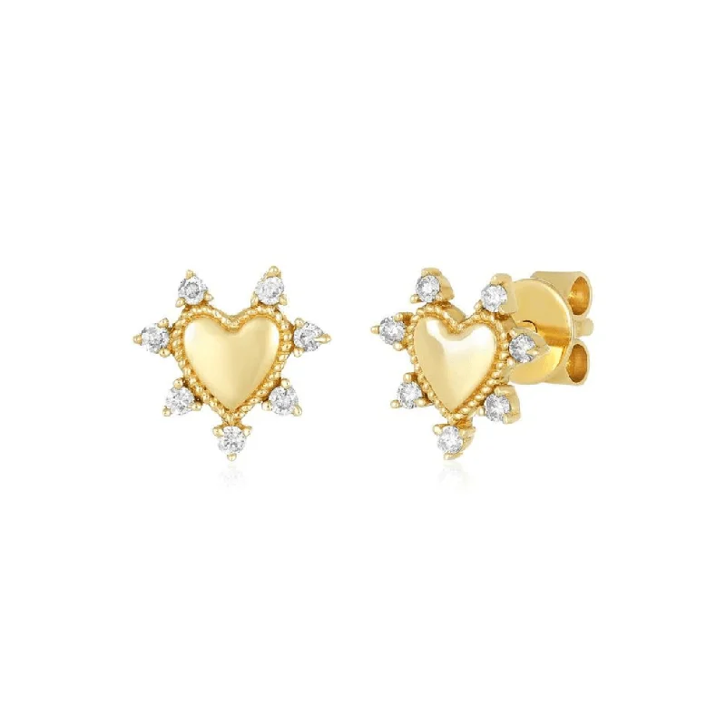 Simple Earrings-Gold & Diamond Heart Studs