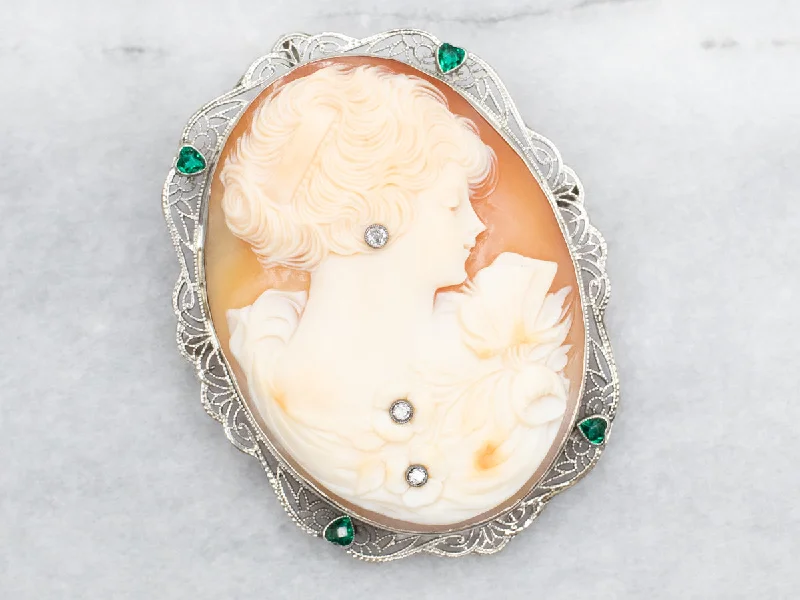 Nature-Inspired Brooch-Art Deco Diamond and Green Doublet Cameo Brooch or Pendant