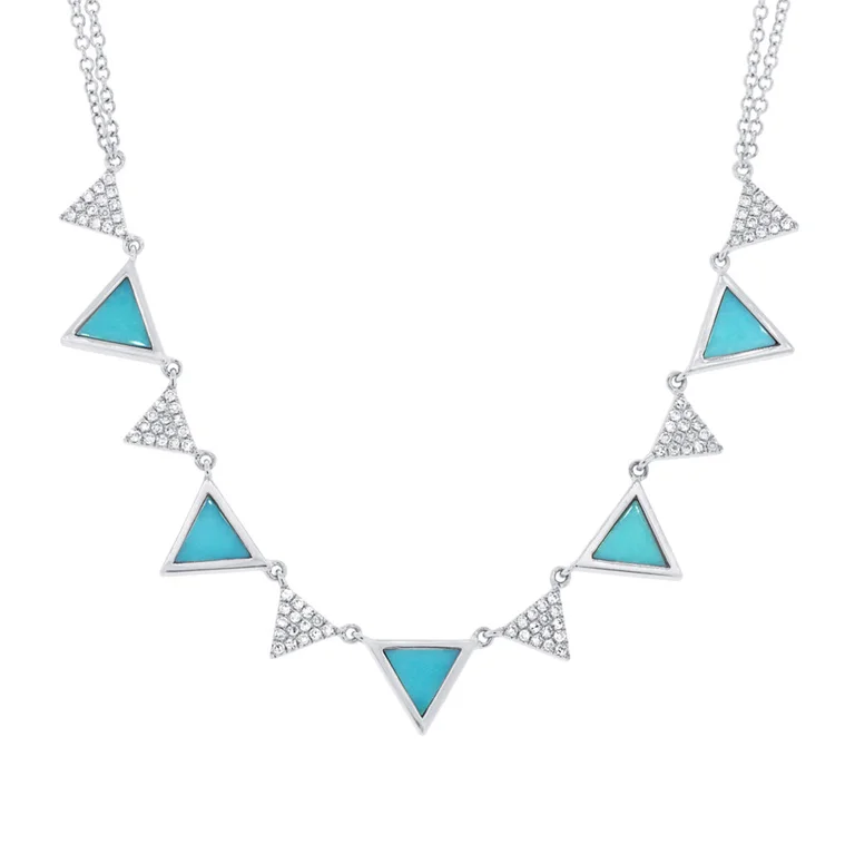 Swarovski Necklaces-14K White Gold Diamond and Composite Turquoise Triangle Necklace