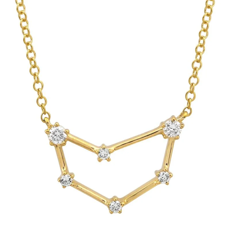 Crystal Chain Necklaces-14k Yellow Gold Diamond Capricorn Constellation Necklace