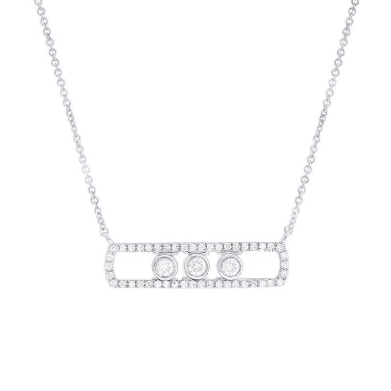 Trendy Necklaces-14K White Gold Diamond Slider Bar Necklace