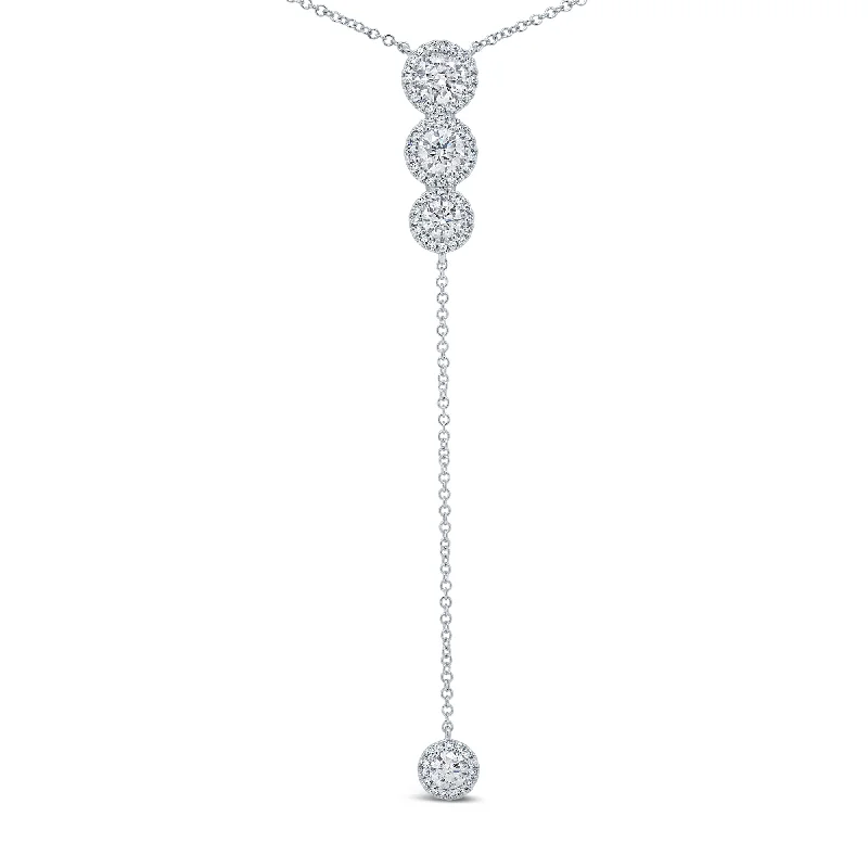 Faux Pearl Necklaces-14K White Gold Diamond Halo "Y" Necklace