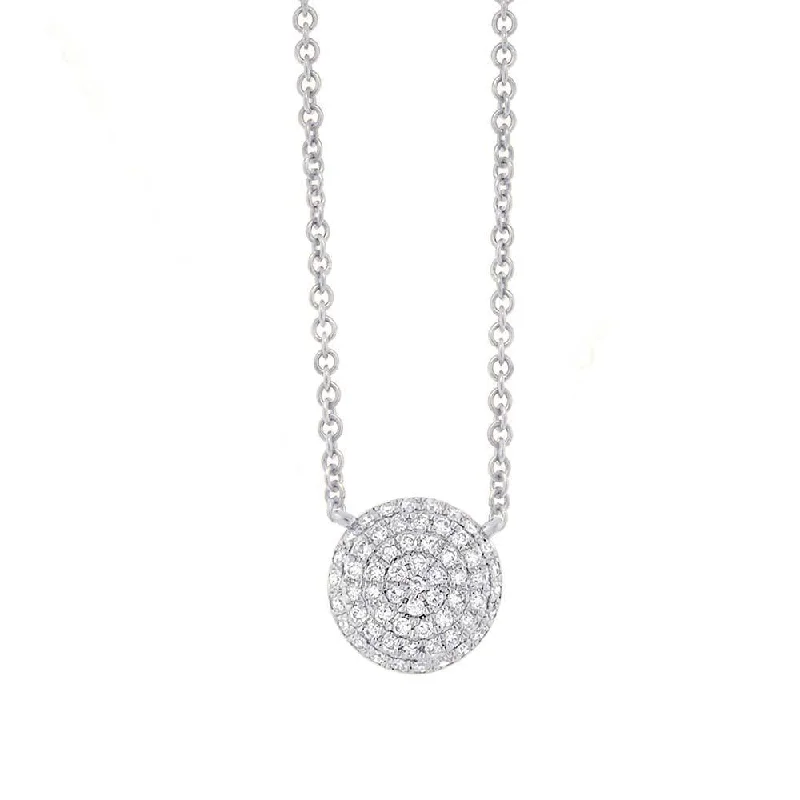 Heart Pendant Necklaces-14K White Gold Pave Diamond Disc Necklace