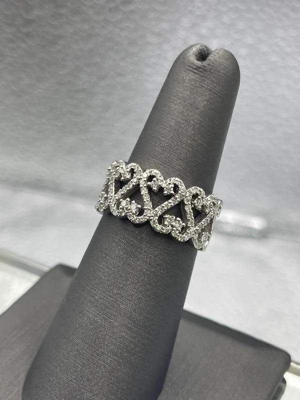 Crystal Rings-A Gorgeous Ladies 14 Karat White Gold Diamond Filagree Band