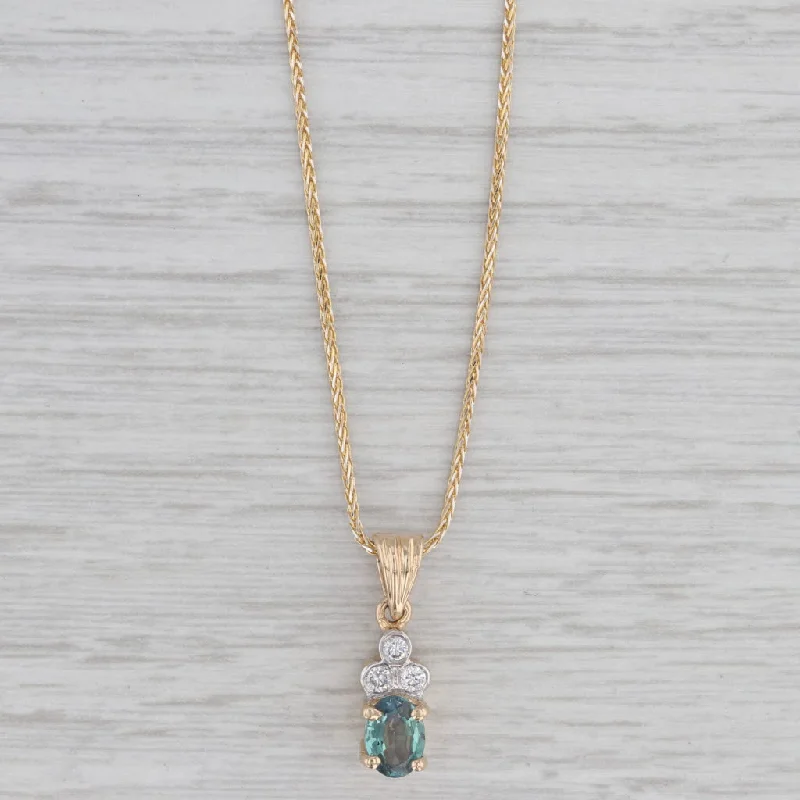 Unique Necklaces-0.79ctw Green Alexandrite Diamond Pendant Necklace 14k Gold 16" Wheat Chain