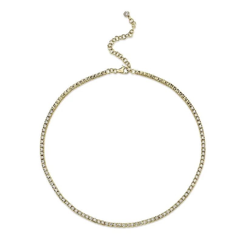 Choker Necklaces-14K Yellow Gold Diamond Illusion Tennis Necklace