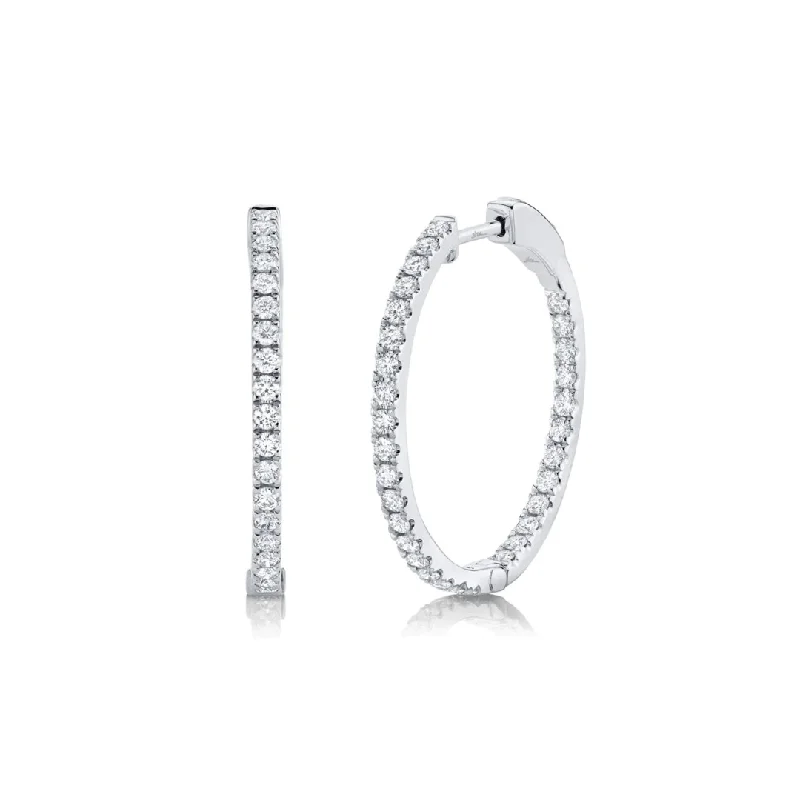 Sterling Silver Earrings-Inside Out Diamond Hoops