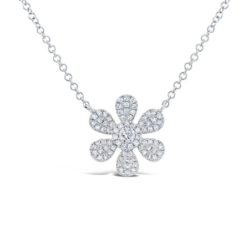 Graduation Necklaces-14K White Gold Diamond Daisy Flower Necklace