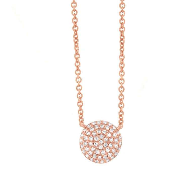 Colorful Choker Necklaces-14K Rose Gold Pave Diamond Disc Necklace