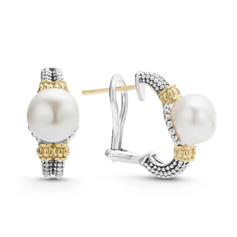 Natural Earrings-Two Tone Pearl Hoop Earrings