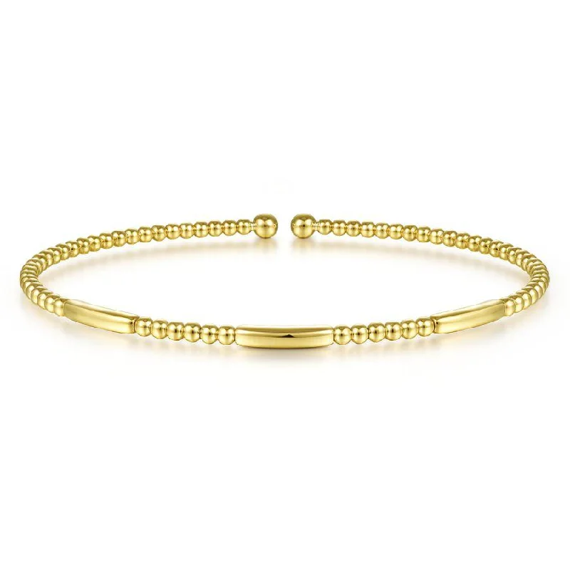 Gold Bangles Set-Gabriel & Co. - BG4419-62Y4JJJ - 14K Yellow Gold Bujukan Bead Open Bangle