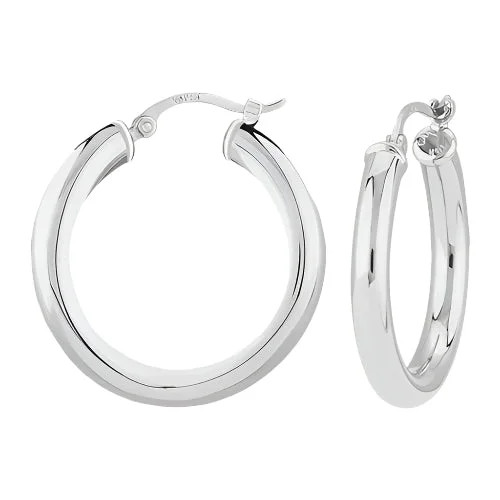 Modern Silver Earrings-Lightweight Tube Hoop Earrings in 14K White Gold, 15mm