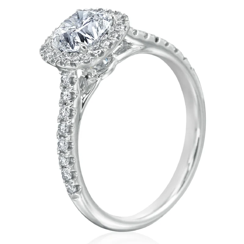 Oval Engagement Rings-Firecushion 1 Carat Cushion Diamond Halo Platinum Engagement Ring