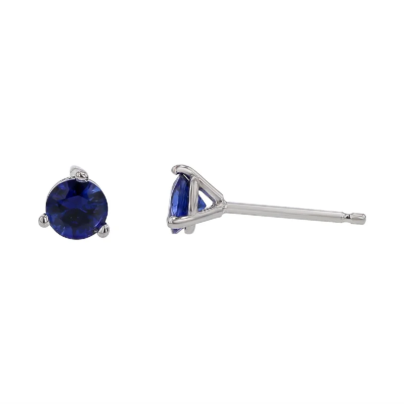 Artistic Earrings-0.56ct 4mm Round Sri Lankan Sapphire Stud Earrings in 18k White Gold