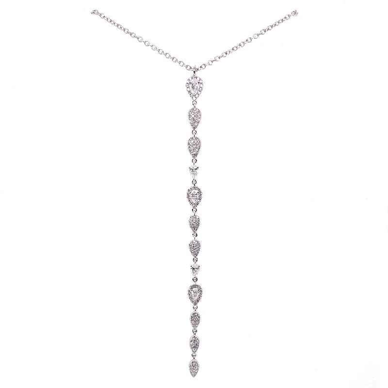 Initial Necklaces-14K White Gold Diamond Long Drop Necklace