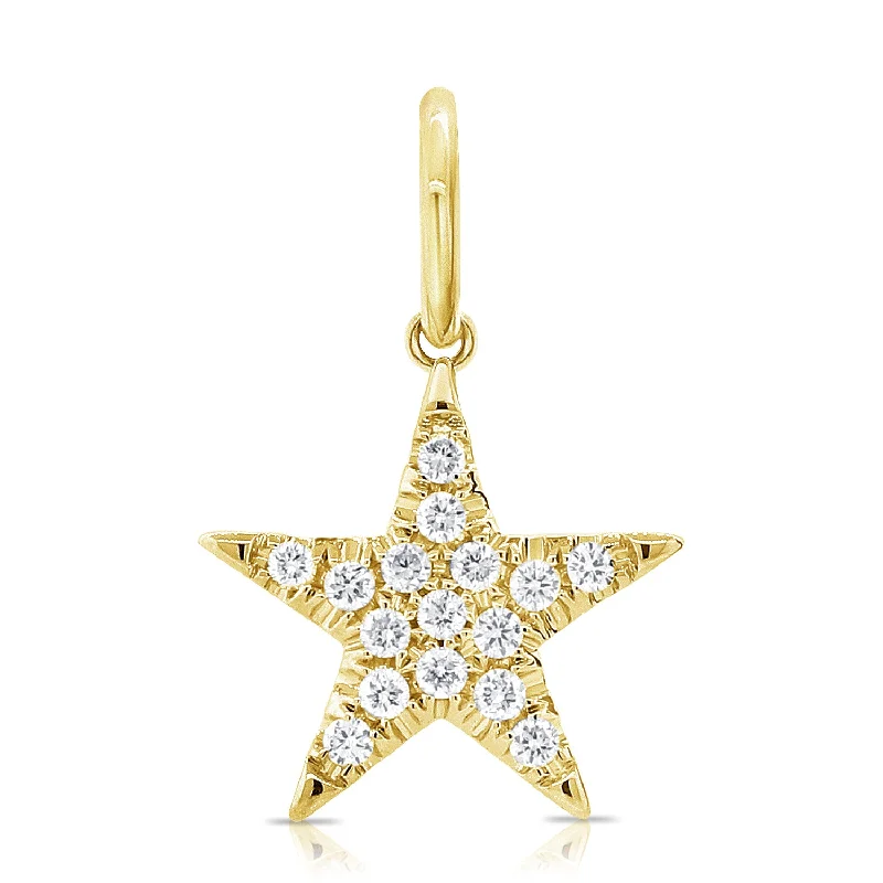 Boho Necklaces-14K Yellow Gold Diamond Star Pendant