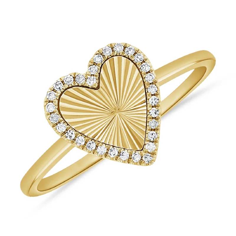 Diamond Wedding Bands-14K Gold Fluted Heart Ring with Diamonds