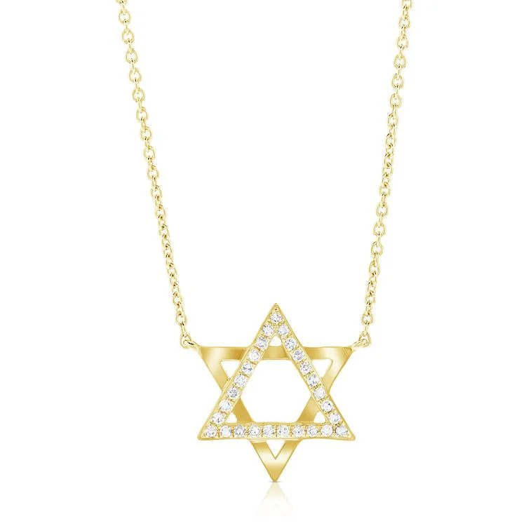 Fashionable Necklaces-14K Yellow Gold Diamond Star of David Necklace