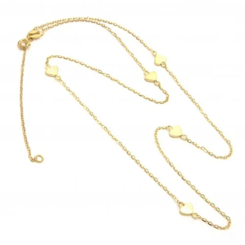 Chunky Gold Necklaces-14K Yellow Gold Heart Station Necklace