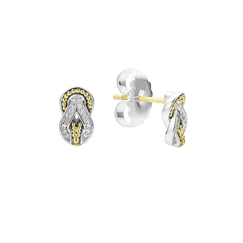 Ethnic Earrings-Small Two Tone Knot Diamond Stud Earrings