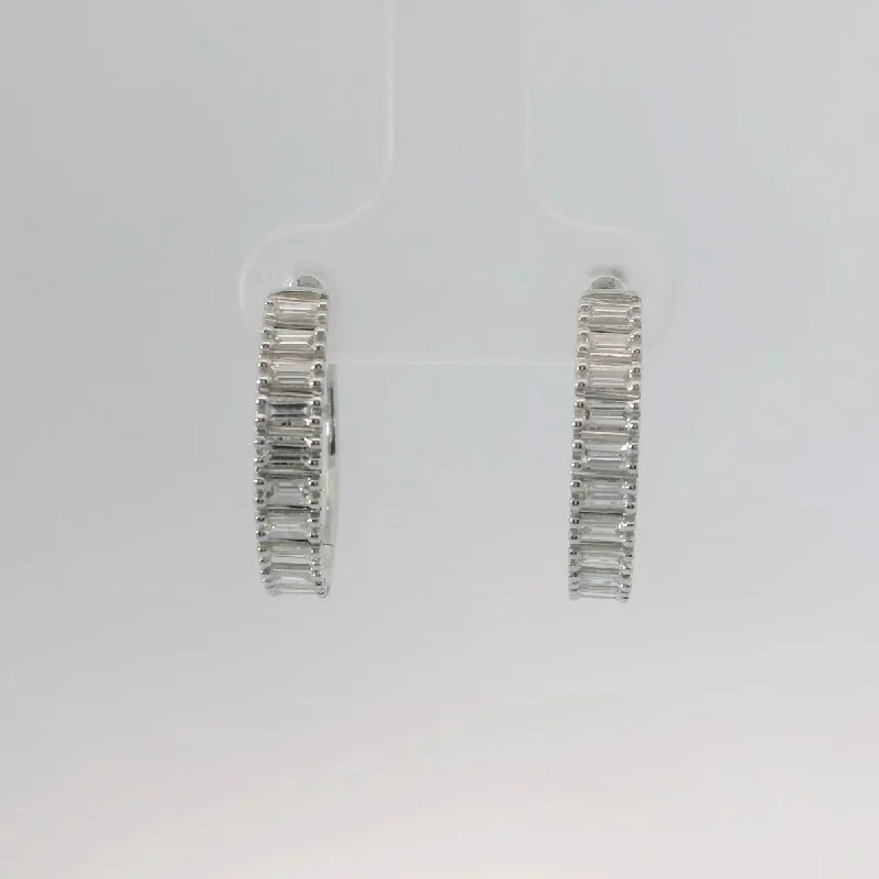 Silver-Plated Earrings-10K White Gold Diamond Hoop Earrings