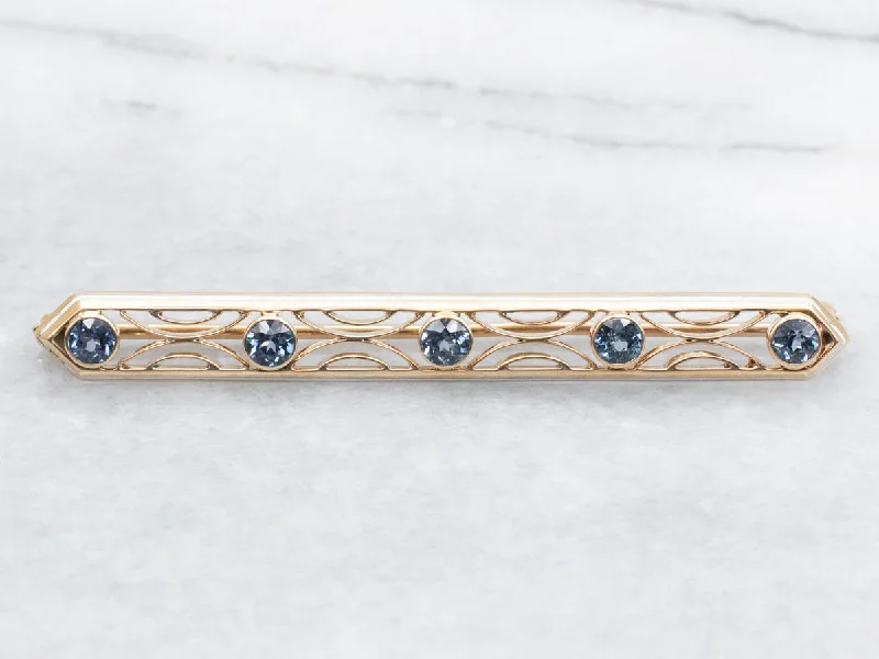 Pearls Brooch-Vintage Sapphire and White Enamel Bar Brooch