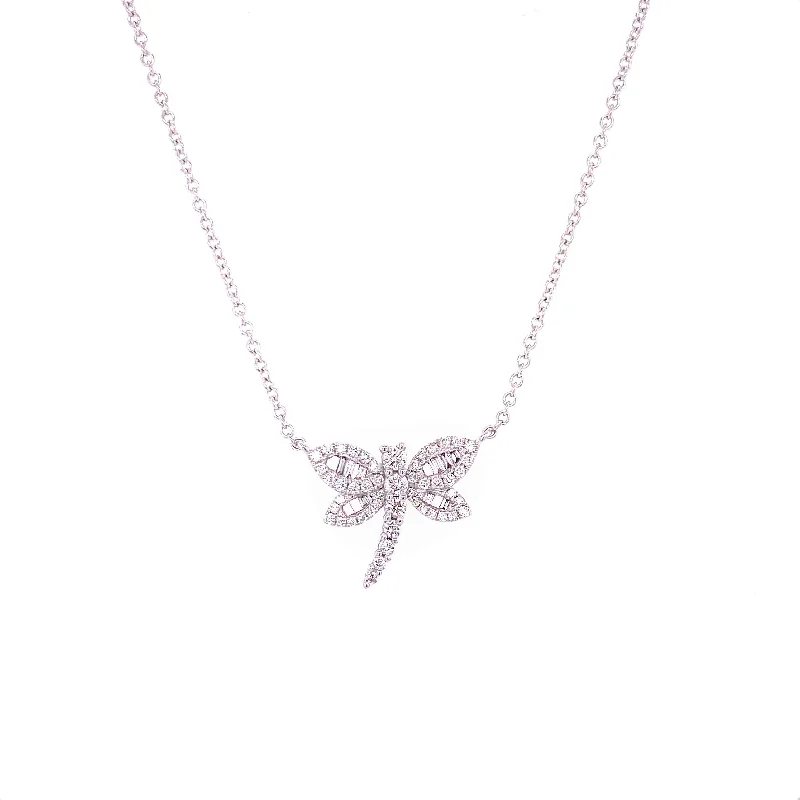 Minimalist Chain Necklaces-18K White Gold Diamond Dragonfly Necklace