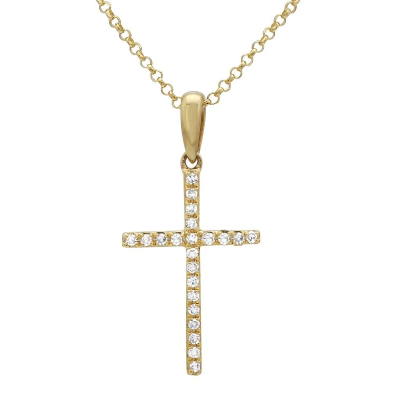 Luxury Pearl Necklaces-14K Yellow Gold Diamond Cross Necklace