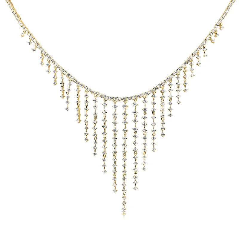 Long Chain Necklaces-14K Yellow Gold Dripping Diamond Necklace