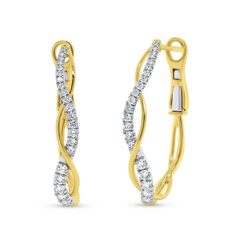 Multi-Color Earrings-Diamond Twist Oval Hoop Earrings in 14K Yellow Gold