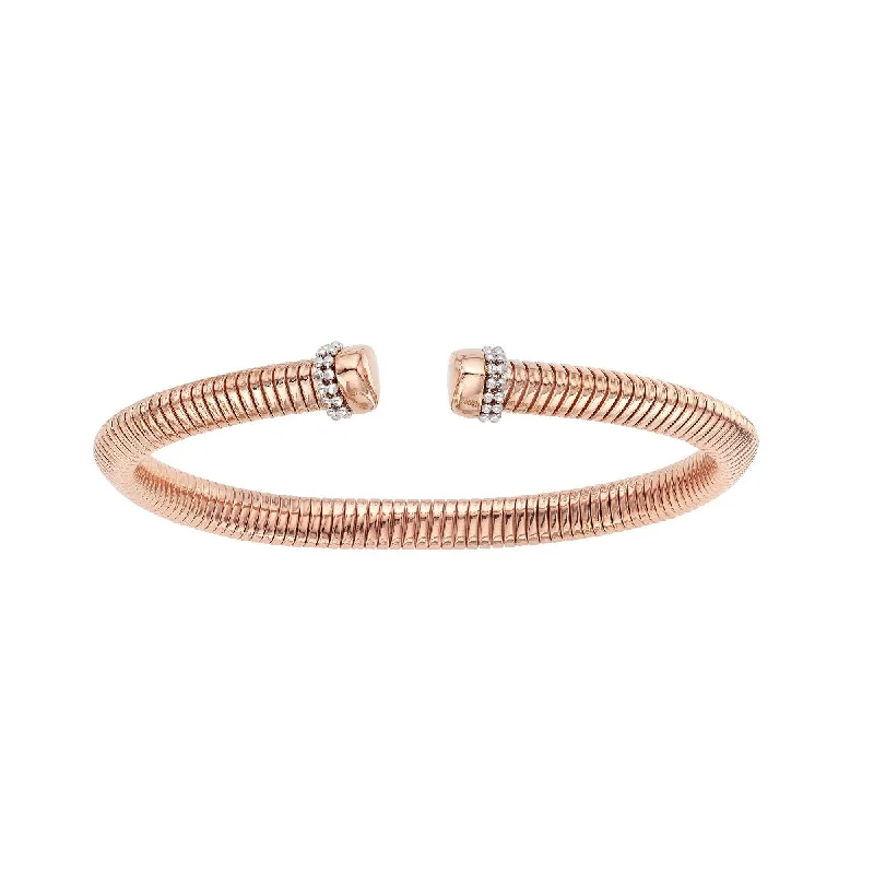 Gold Bangles for Women-14K Rose Gold Tubogas Bead Bangle PWBG8346