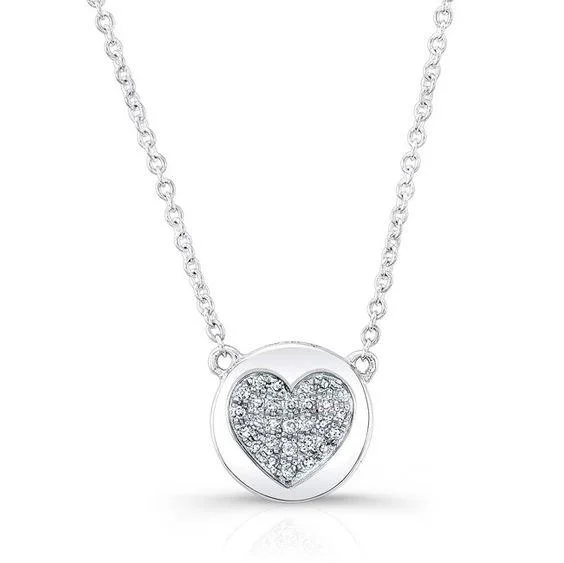 Luxury Necklaces-14K White Gold Diamond Double Sided Disc and Pave Heart Pendant