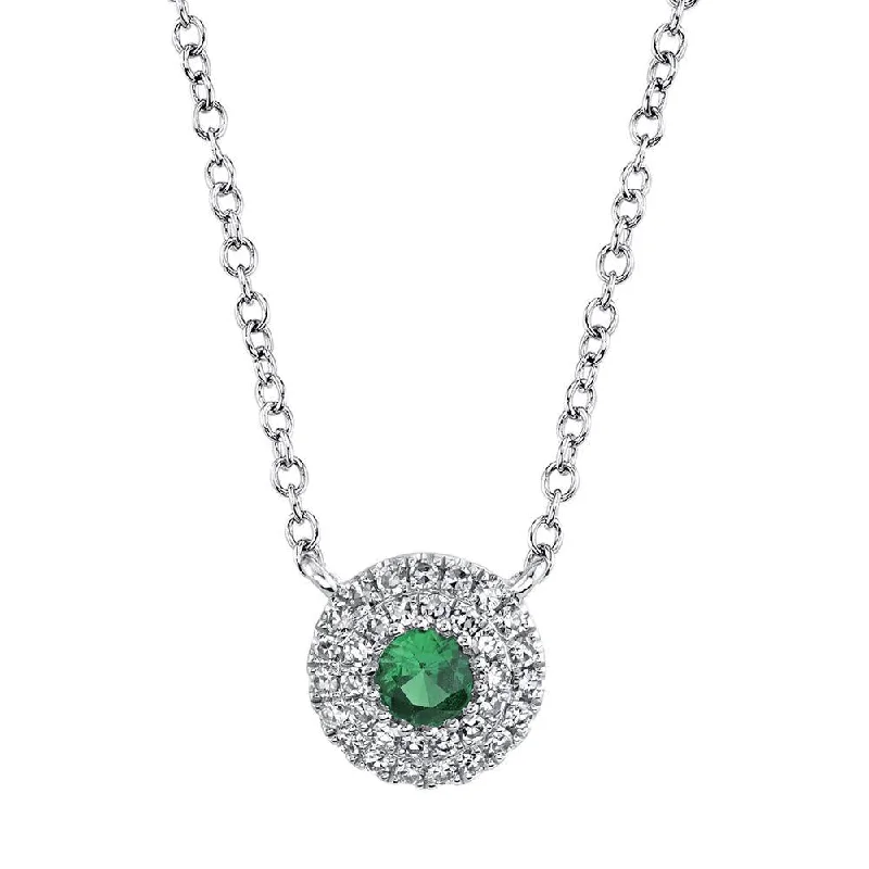 Silver Necklaces-14K White Gold Diamond Green Garnet Necklace