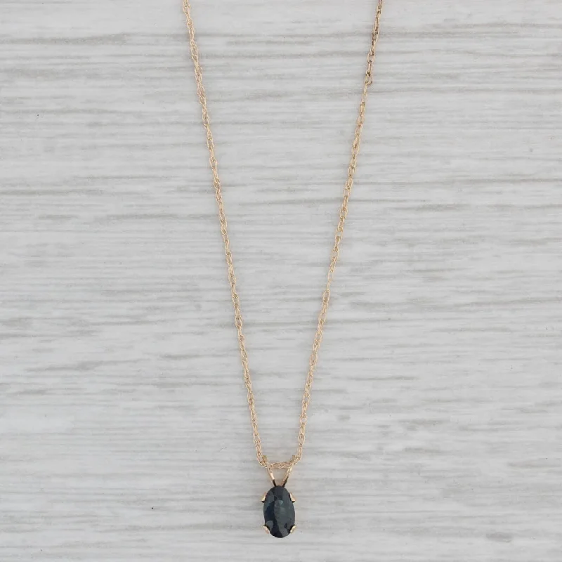 Simple Gold Necklaces-Small 0.35ct Oval Blue Sapphire Solitaire Pendant Necklace 10k Yellow Gold 19"