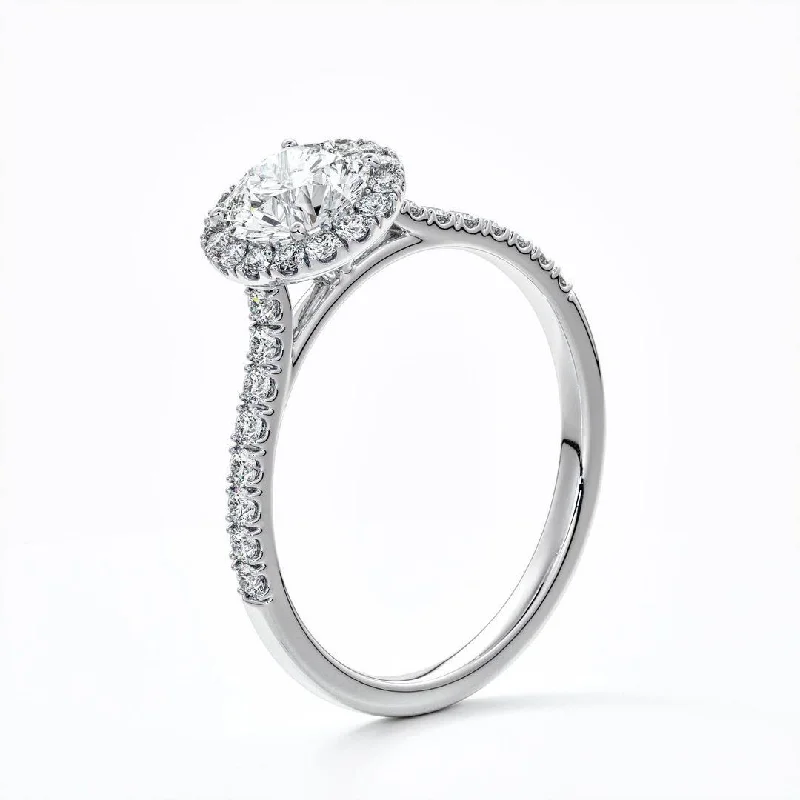 Round Cut Rings-Elegance in 14K White Gold: Halo Diamond Pavé Engagement Ring