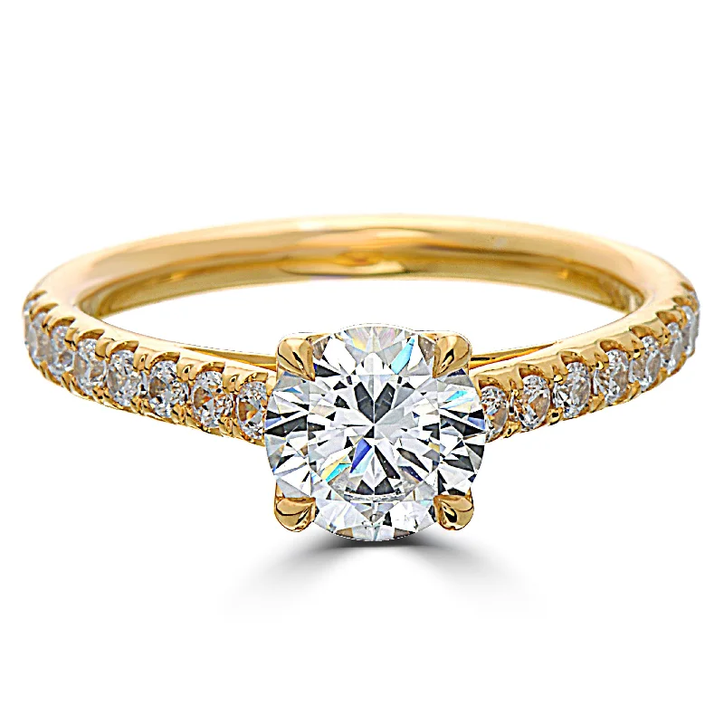 Engagement Rings-Point of Love Round Brilliant 1 Carat Diamond Shank 18K Yellow Gold Engagement Ring