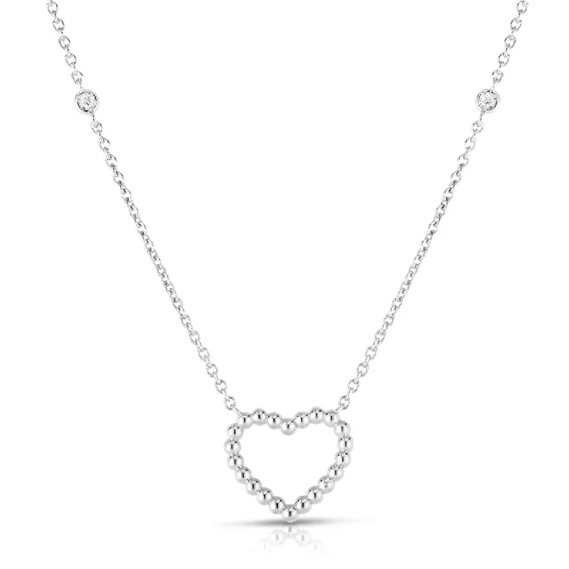 Personalized Gemstone Necklaces-14K White Gold Beaded Heart Diamonds by the Yard Necklace