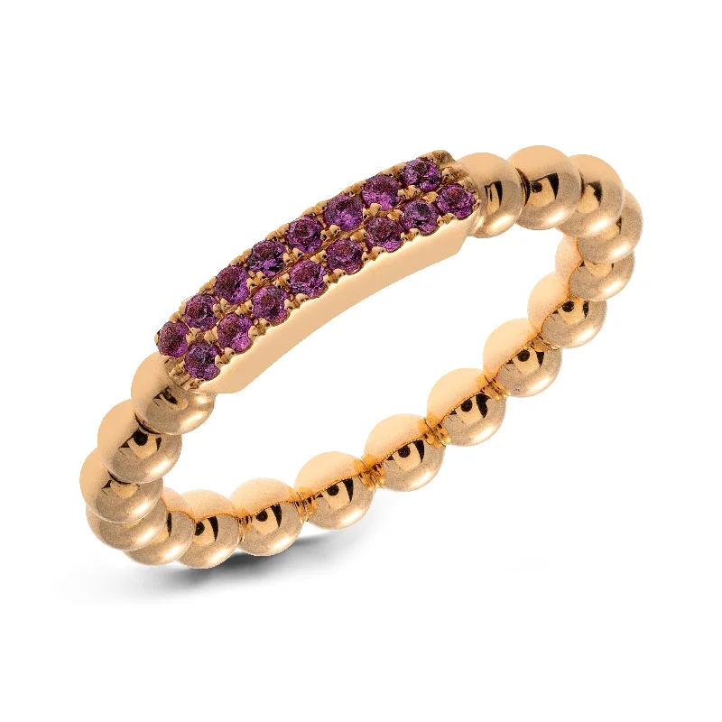 Rose Gold Rings-Hulchi Belluni Ring with Pink Sapphire Bar Rose Gold Stretch Stackable 20148PI-RS