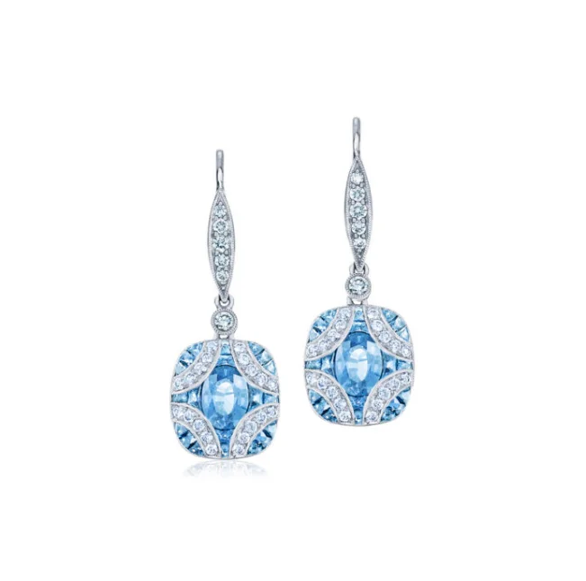 Contemporary Earrings-KWIAT Argyle Collection Aquamarine and Diamond Earrings E-28441-0-AQUDIA-18KW