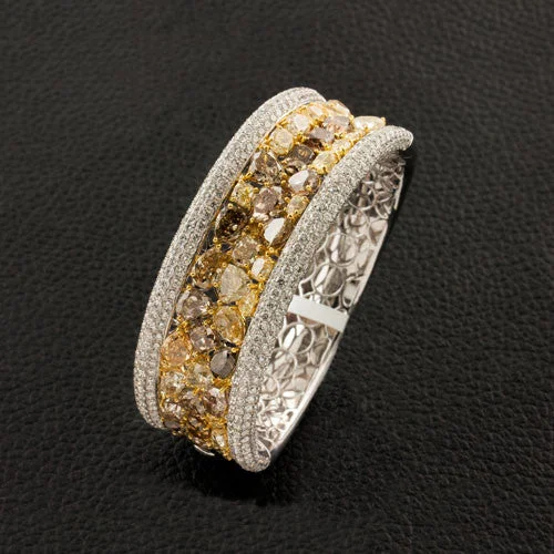 Round Bangles-Brown, Yellow & White Diamond Bangle Bracelet