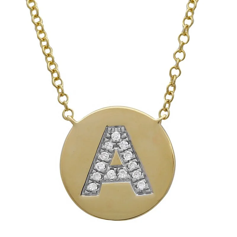 Colorful Beaded Necklaces-14K Yellow Gold Diamond Initial Disc Necklace