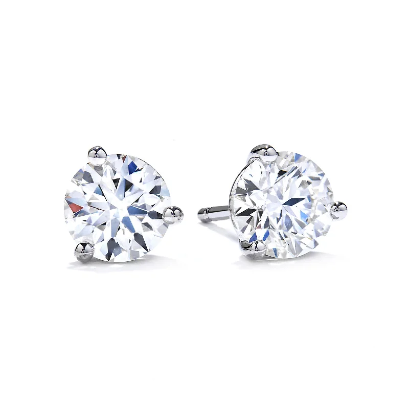 Occasion Earrings-Hearts On Fire Round Brilliant Diamond 3-Prong Stud Earrings in 18K White Gold