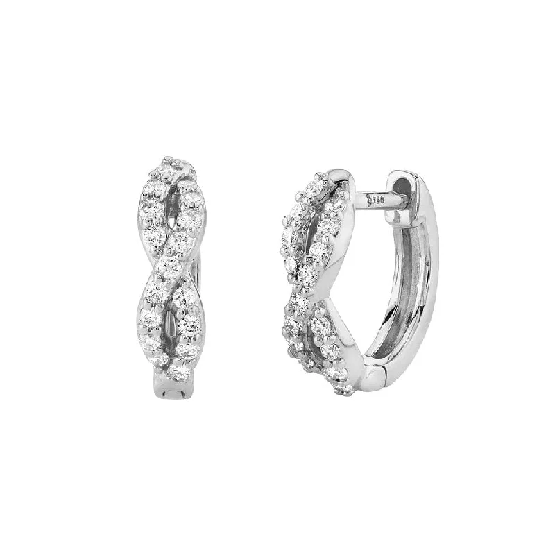 Sun Earrings-Braided Huggie Hoop Earrings with Diamonds