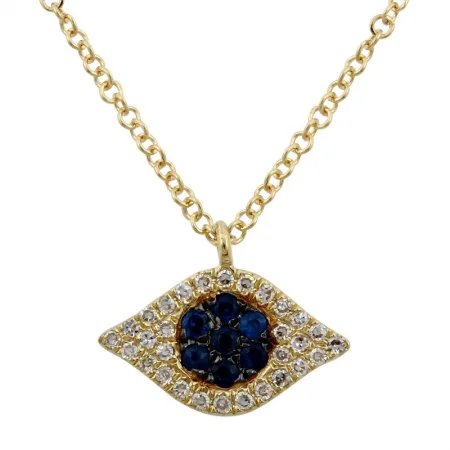 Chunky Necklaces-14K Yellow Gold Diamond + Sapphire Evil Eye Necklace